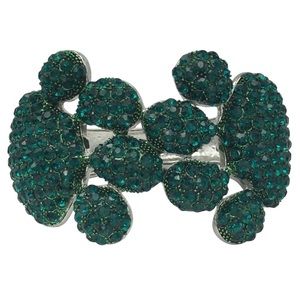 Large Green Rhinestone Paw Print Chunky Statement Hinged Bangle Bracelet